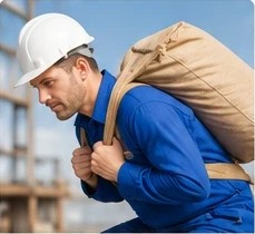 Operaio che trasporta un sacco pesante